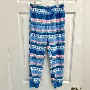 Old Navy Blue and Pink Heart-Striped Fleece Pajama Pants